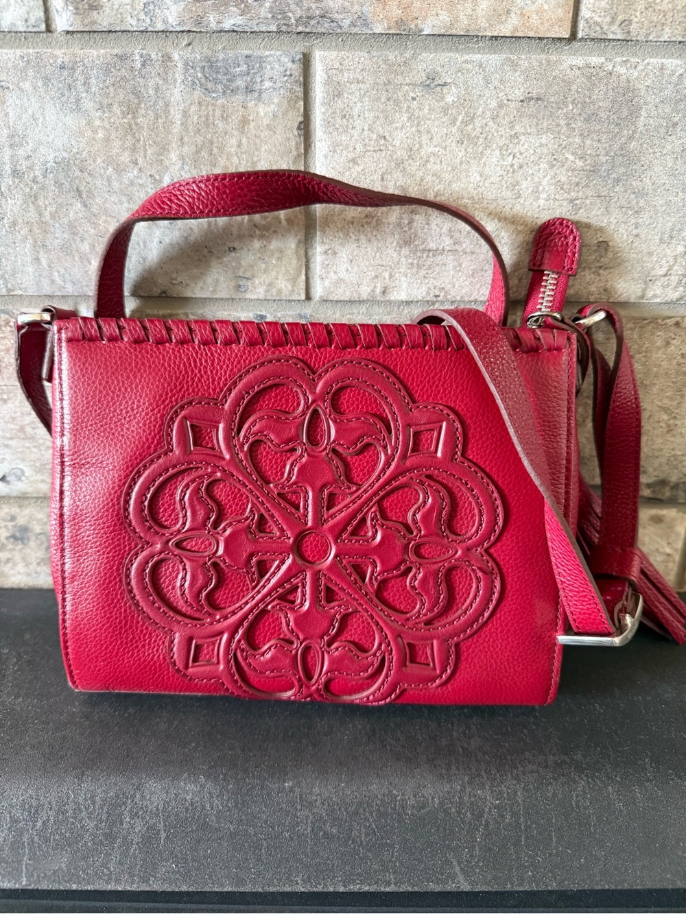 Brighton Women’s Red Leather Organizer Crossbody Bag